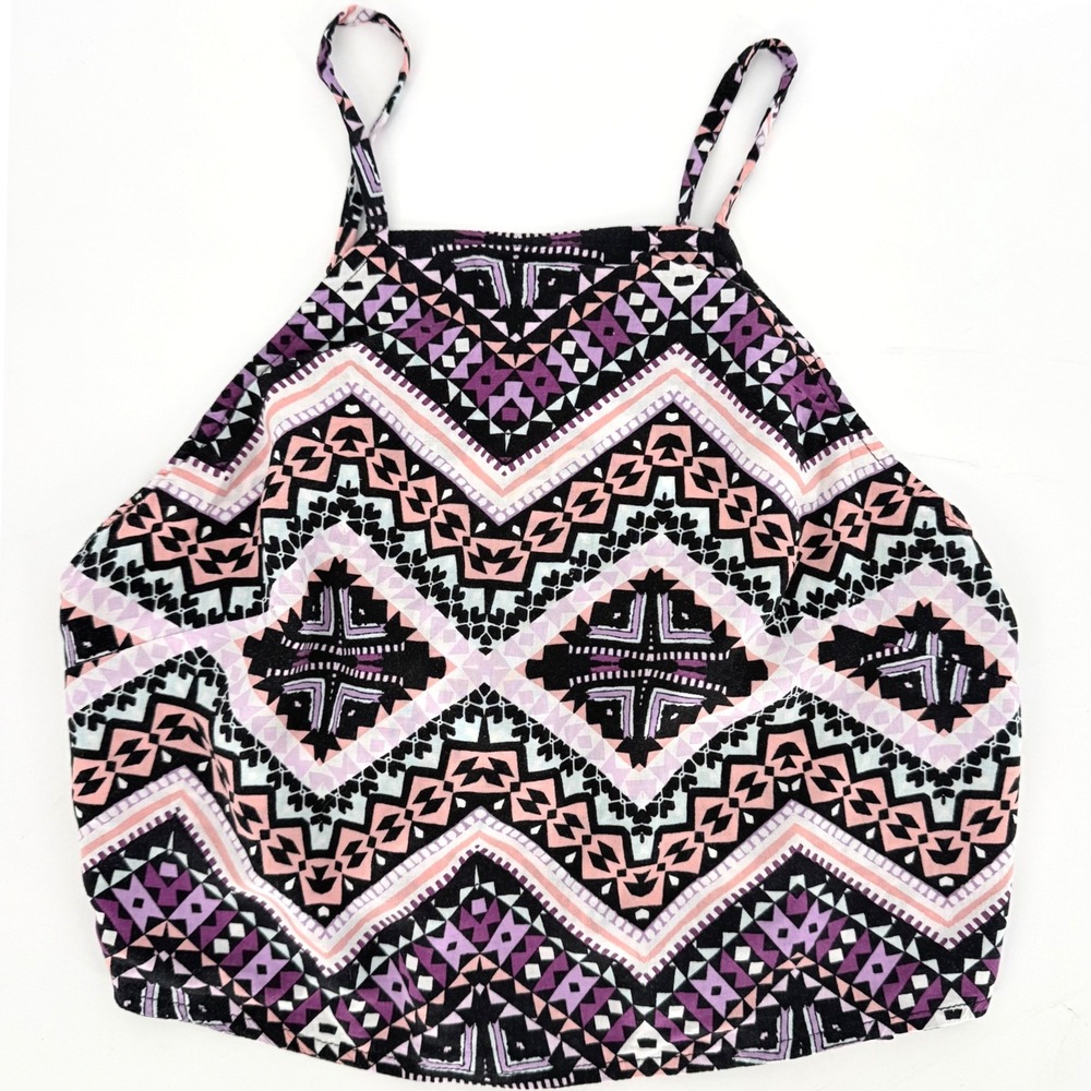 Express Womens‎ Geometric Tribal Crop Cami Handkerchief Top Purple Black XS